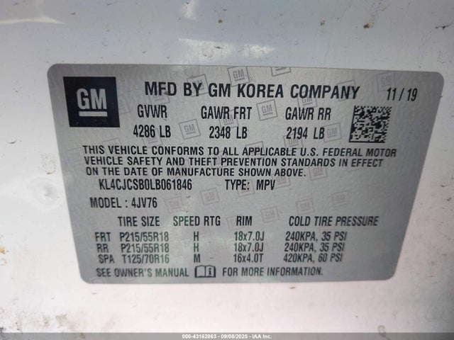 Buick luv: mfi, variable valve timing, alum, e85 max 2020 KL4CJCSB0LB061846 Image 9