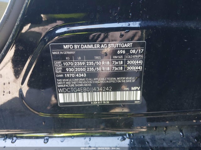 WDCTG4EB0JJ434242 Mercedes-Benz m270