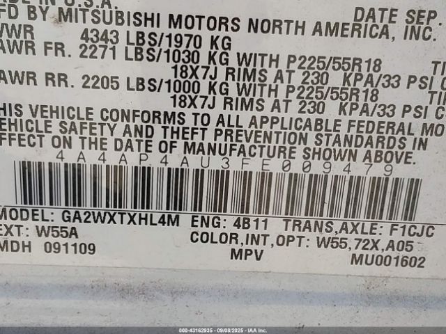 2015 MITSUBISHI OUTLANDER SPORT 4A4AP4AU3FE009479 Photo 8