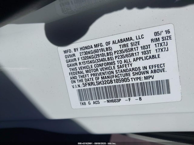 5FNRL5H32GB105905 Honda j35z8
