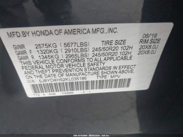 2019 ACURA MDX 5J8YD4H52KL035186 Photo 8