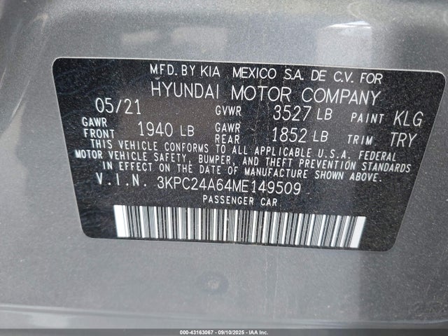 Hyundai gamma ii 2021 3KPC24A64ME149509 Image 9