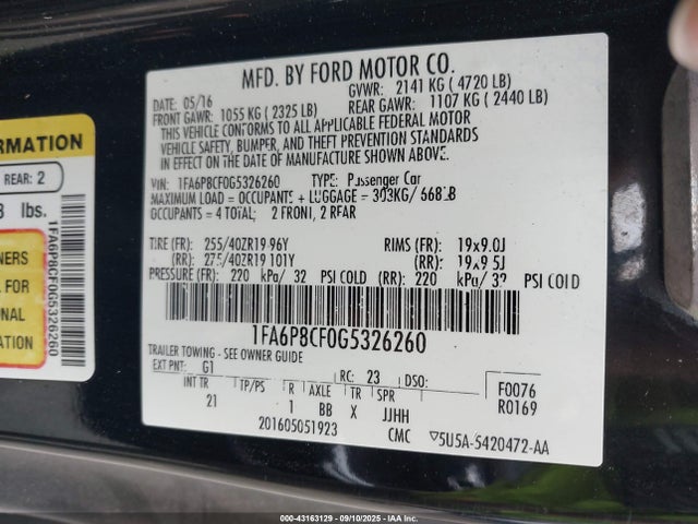 Ford Mustang 2016 1FA6P8CF0G5326260 Image 9