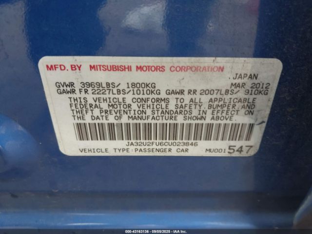 2012 MITSUBISHI LANCER JA32U2FU6CU023846 Photo 8