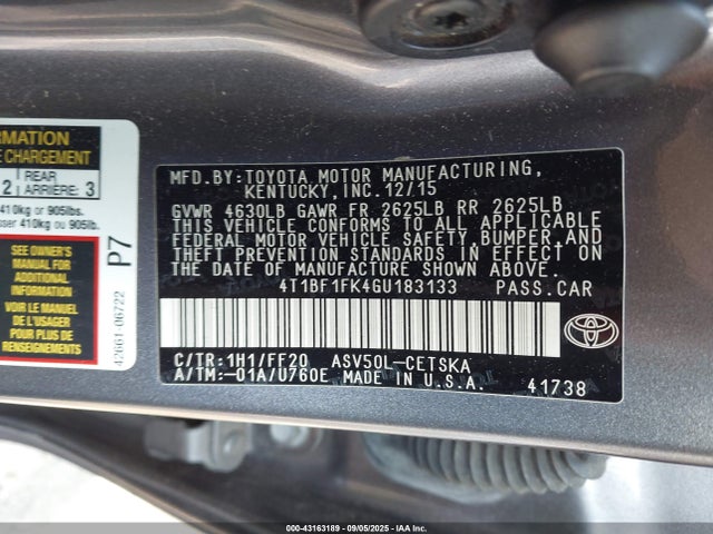 Toyota 2ar-fe 2016 4T1BF1FK4GU183133 Image 9
