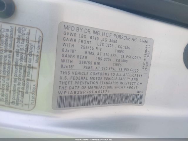 2009 PORSCHE CAYENNE WP1AB29P79LA41374 Photo 8