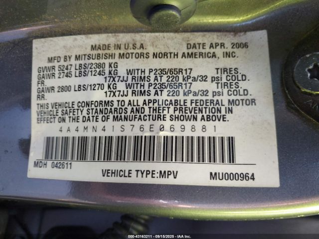 2006 MITSUBISHI ENDEAVOR 4A4MN41S76E069881 Photo 8