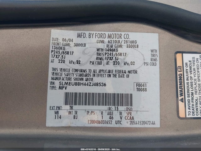 2004 LINCOLN AVIATOR 5LMEU88H44ZJ48536 Photo 8