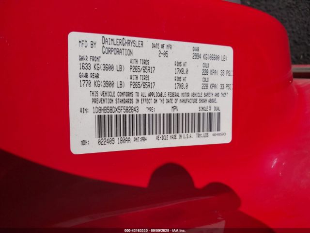 2005 DODGE DURANGO 1D8HB58DX5F582843 Photo 8