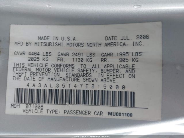 2007 MITSUBISHI ECLIPSE SPYDER 4A3AL35T47E015000 Photo 8