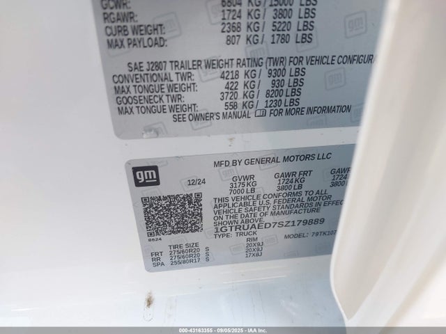 1GTRUAED7SZ179889 GMC l84