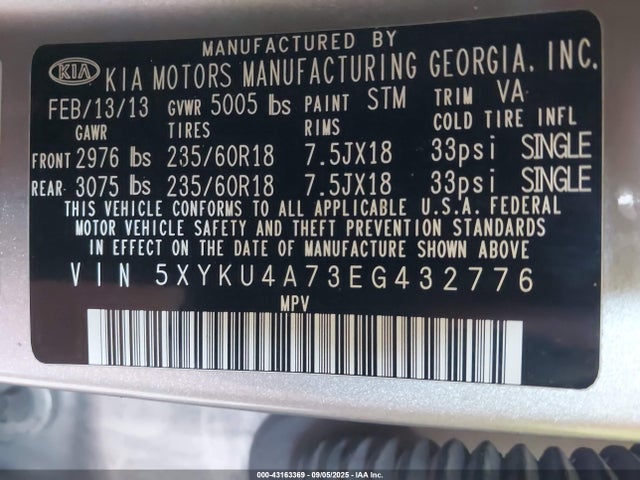 5XYKU4A73EG432776 KIA gasoline 3.3 v6 gdi lambda ii