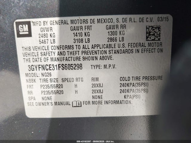 2015 CADILLAC SRX 3GYFNCE31FS605298 Photo 8