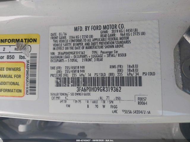 Ford 2016 2016 3FA6P0HD9GR319362 Image 9