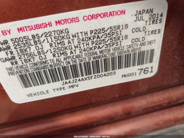 2015 MITSUBISHI OUTLANDER JA4JZ4AX5FZ004203 Photo 8