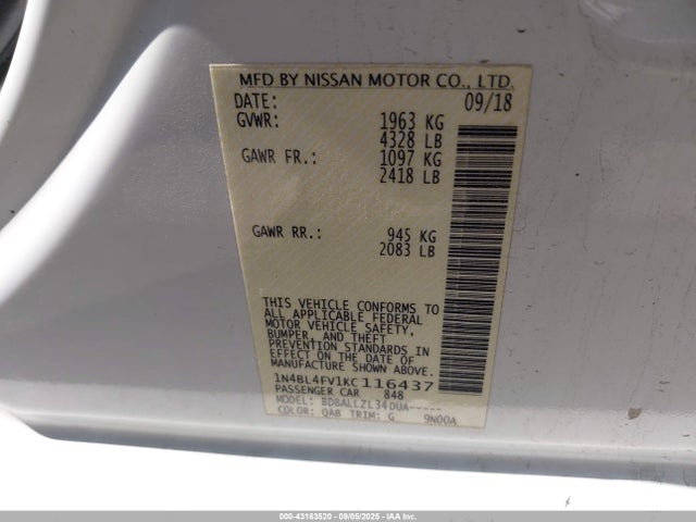 1N4BL4FV1KC116437 Nissan 2019