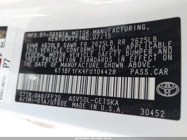 Toyota CAMRY SE 2015 4T1BF1FK4FU104428 Image 9