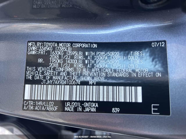 43163607 :رقم المزاد ، JTJHY7AX9D4100674 vin ، 2013 Lexus Lx 570 مزاد بيع