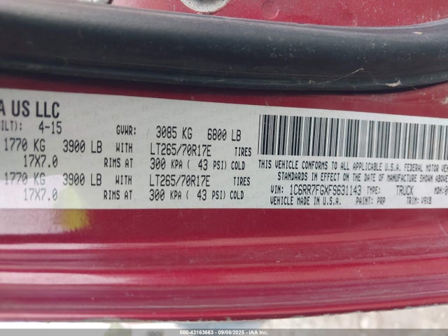 RAM 1500 2015 1C6RR7FGXFS631143 Image 9