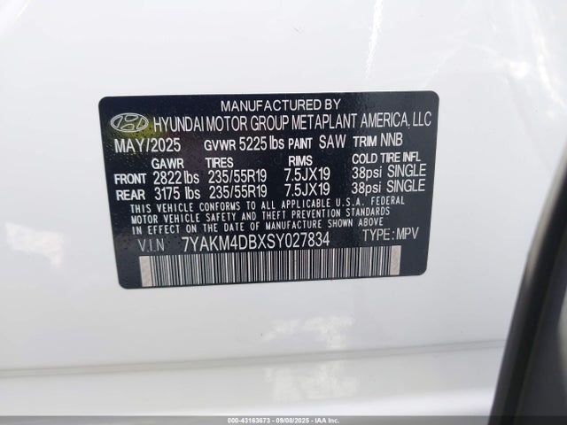 7YAKM4DBXSY027834 Hyundai 2025