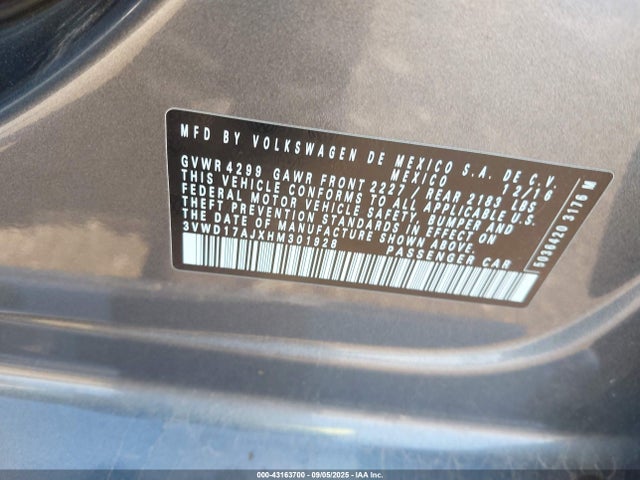 3VWD17AJXHM301928 Volkswagen 1.8 tsi