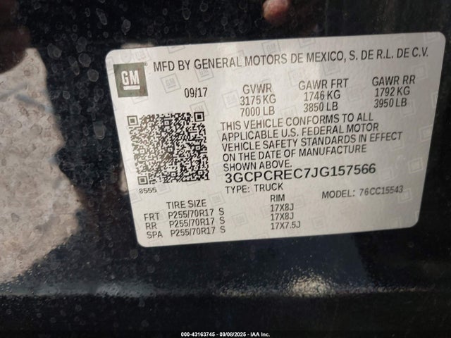3GCPCREC7JG157566 Chevrolet l83 - sidi: spark ignited direct injection, vvt: variable valve timing, afm, e85 max, alum