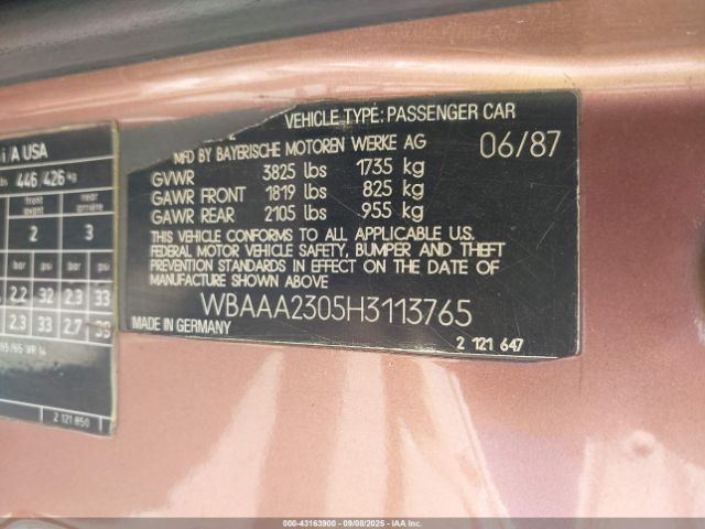 1987 BMW 325 WBAAA2305H3113765 Photo 8