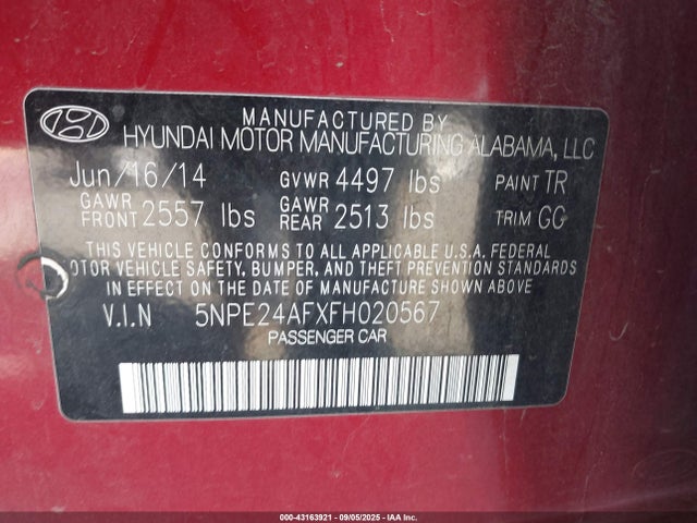 5NPE24AFXFH020567 Hyundai dohc gdi theta-ii
