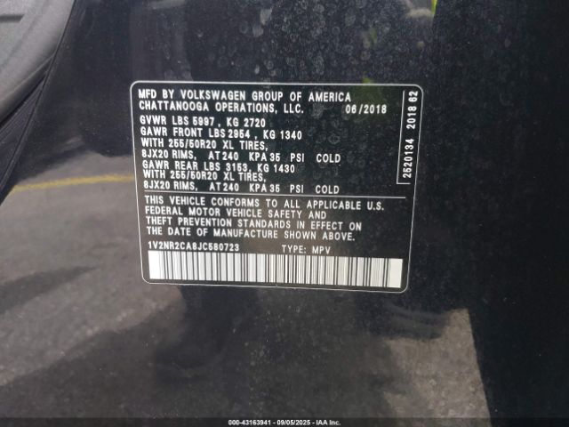 2018 VOLKSWAGEN ATLAS 1V2NR2CA8JC580723 Photo 8
