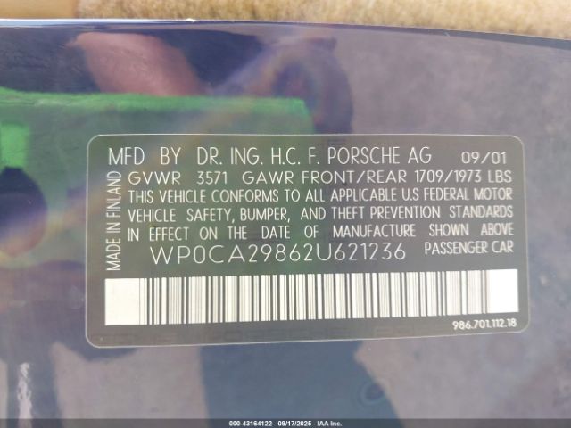 2002 PORSCHE BOXSTER WP0CA29862U621236 Photo 8