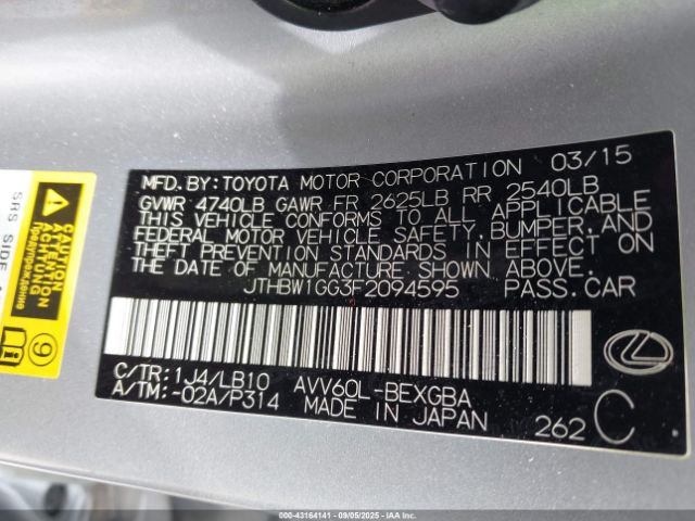 2015 LEXUS ES 300H JTHBW1GG3F2094595 Photo 8