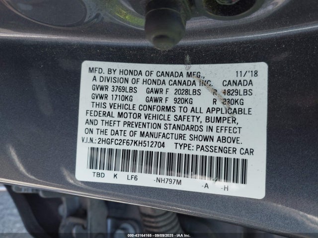 Honda k20c2 2019 2HGFC2F67KH512704 Image 9