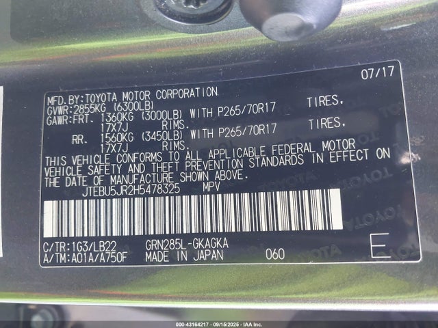 JTEBU5JR2H5478325 Toyota 1gr-fe