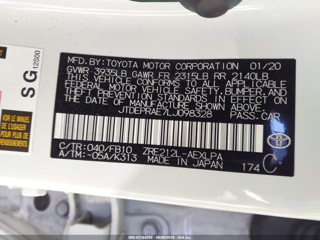 JTDEPRAE7LJ098328 Toyota 2zr-fae