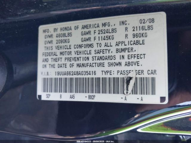 2008 ACURA TL 19UUA66248A035416 Photo 8