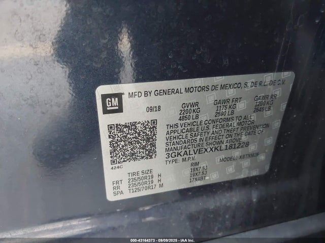 3GKALVEXXKL181228 GMC ltg - spark ignited direct injection, alum dohc, vvt, dcvcp turbo, e0-e100, alum