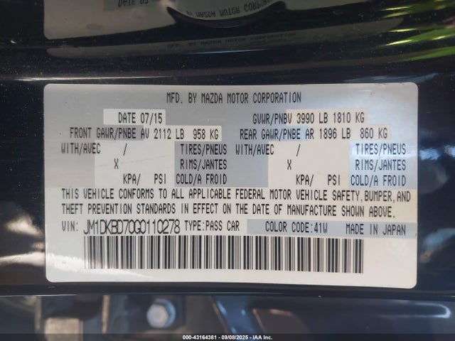 JM1DKBD70G0110278 Mazda pe