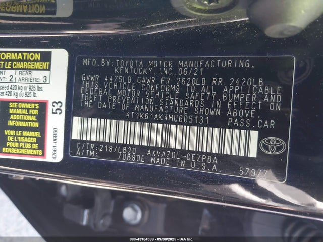 4T1K61AK4MU605131 Toyota a25a-fks