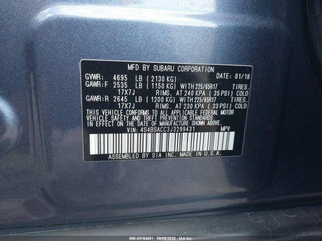 4S4BSACC3J3299431 Subaru u5