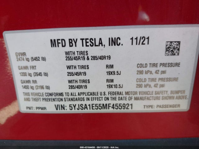 5YJSA1E55MF455921 Tesla MODEL S