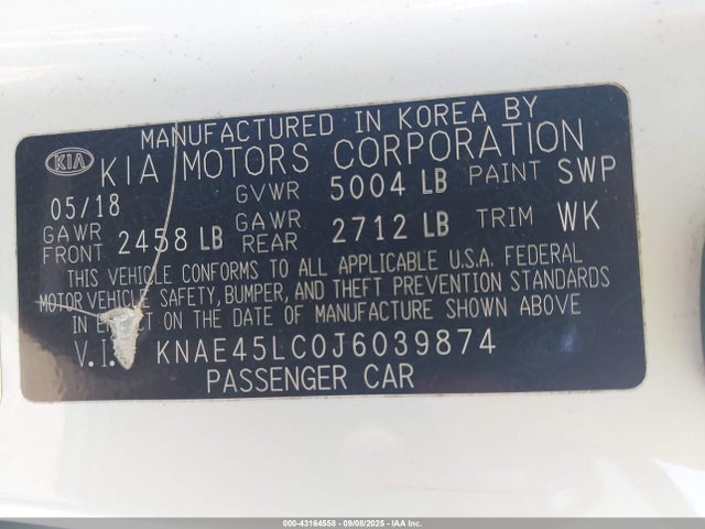 43164558 :رقم المزاد ، KNAE45LC0J6039874 vin ، 2018 Kia Stinger Gt1 مزاد بيع