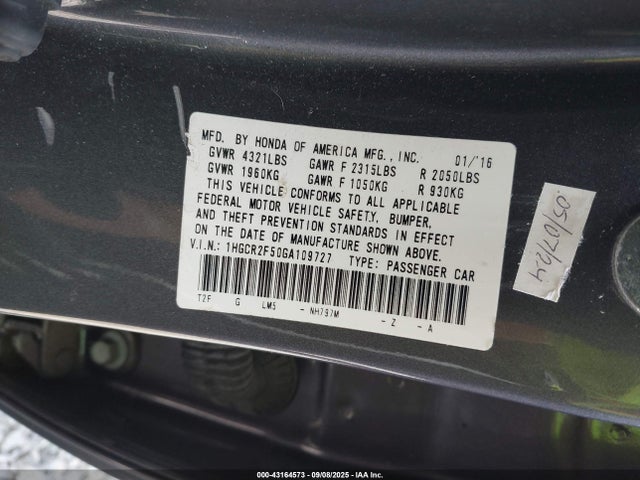 Honda Accord Sport 2016 1HGCR2F50GA109727 Image 9