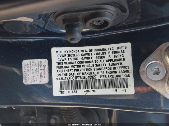 Honda l15b7 2016 19XFC1F75GE040927 Image 9