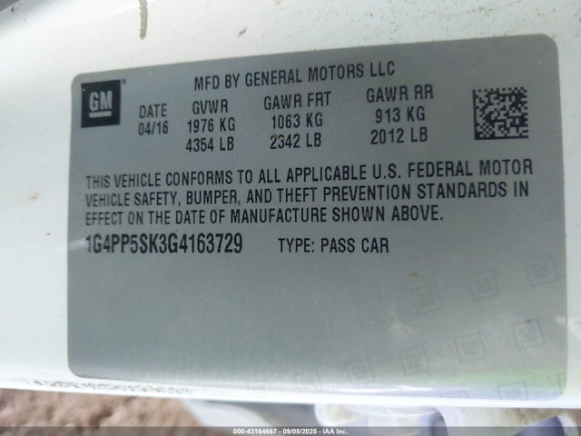 1G4PP5SK3G4163729 Buick lea - gas/alc, sidi, alum, ho