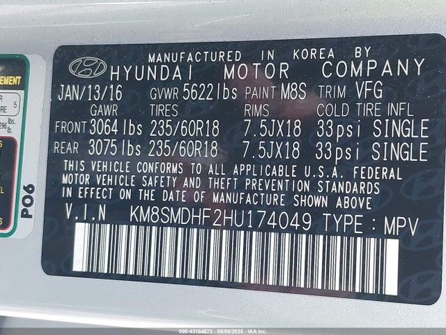 Hyundai gdi lambda ii 2017 KM8SMDHF2HU174049 Image 9