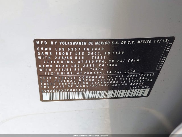 Volkswagen 2019 2019 3VV2B7AX2KM061259 Image 9