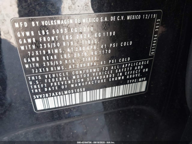 Volkswagen Tiguan 2020 3VV2B7AX6LM091656 Image 9