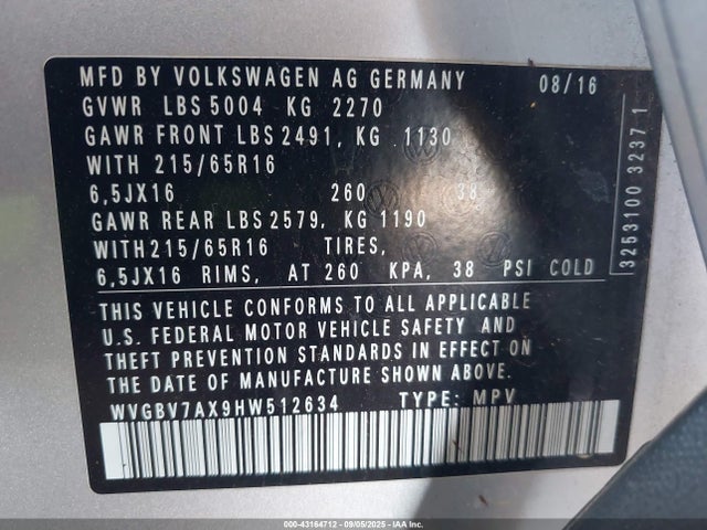 WVGBV7AX9HW512634 Volkswagen 2.0 tsi