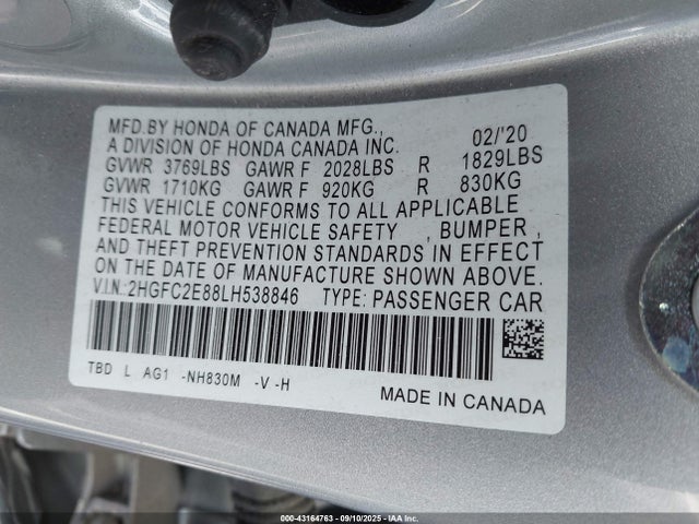 Honda k20c2 2020 2HGFC2E88LH538846 Image 9