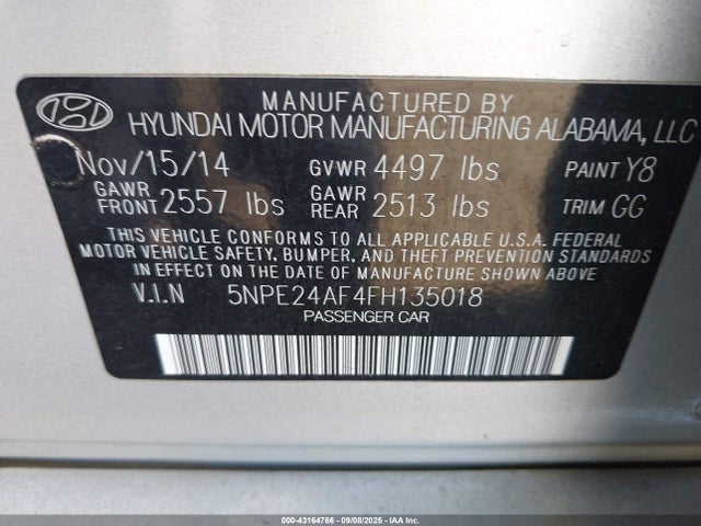 5NPE24AF4FH135018 Hyundai dohc gdi theta-ii